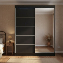 Sliding Door Wardrobe Camino 3 With Mirror And Rgb Led Lights Black - thumbnail 1