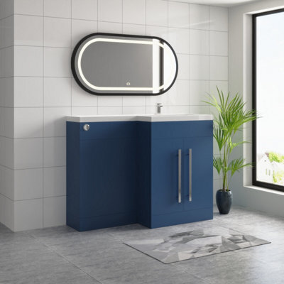 Sundaze 1100mm Matt Blue Bathroom Combined Furniture L-Shape Vanity Unit Right Handed Basin Sink - image 1