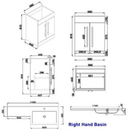 Sundaze 1100mm Matt Blue Bathroom Combined Furniture L-Shape Vanity Unit Right Handed Basin Sink - thumbnail 5