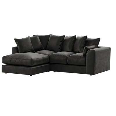 Furnishings For Less UK Brooklyn Plush Velvet 3 To 4 Seater L Shaped Corner Sofa Black Left Hand Facing - image 1