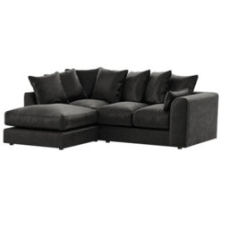 Furnishings For Less UK Brooklyn Plush Velvet 3 To 4 Seater L Shaped Corner Sofa Black Left Hand Facing