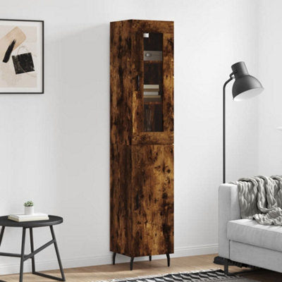 Berkfield Highboard Smoked Oak 34.5X34X180 Cm Engineered Wood - image 1