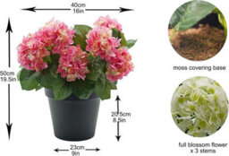 Greenbrokers Premium Quality Artificial Pink Hydrangea Flower Bush In Black Pot (50Cm) With Nine Flower Clusters - thumbnail 2