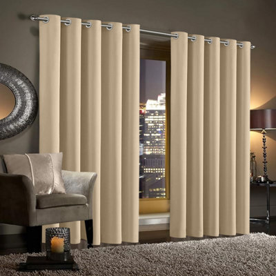 Ameha Thermal Thick Blackout Curtains Ready Made Eyelet Ring Top Cream Plain Curtain Pair 90X90 With Tiebacks Home Decor - image 1