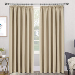 Ameha Thermal Thick Blackout Curtains Ready Made Eyelet Ring Top Cream Plain Curtain Pair 90X90 With Tiebacks Home Decor - thumbnail 2