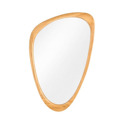 Living And Home Natural Wood-Colored, Irregularly Shaped Wooden Frame Wall-Mounted Bathroom Mirror, 49Cm W X 77Cm H - image 1