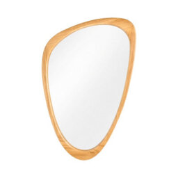 Living And Home Natural Wood-Colored, Irregularly Shaped Wooden Frame Wall-Mounted Bathroom Mirror, 49Cm W X 77Cm H