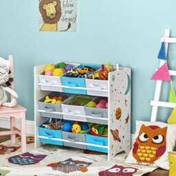 LEDREM Children's Storage Shelf For Toys And Books, 9 Removable Non-Woven Fabric Boxes With Handles, 62.5 X 29.5 X 60 Cm, White - thumbnail 1