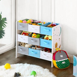 LEDREM Children's Storage Shelf For Toys And Books, 9 Removable Non-Woven Fabric Boxes With Handles, 62.5 X 29.5 X 60 Cm, White - thumbnail 2