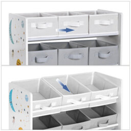 LEDREM Children's Storage Shelf For Toys And Books, 9 Removable Non-Woven Fabric Boxes With Handles, 62.5 X 29.5 X 60 Cm, White - thumbnail 4