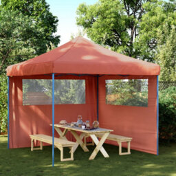 Walplus Foldable Party Tent Garden Gazebo Canopy Pop-Up With 2 Sidewalls Terracotta