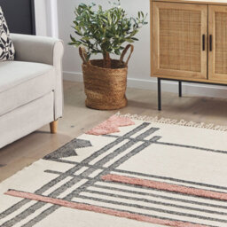 Beliani Nordic Loom Handwoven Cotton Area Rug 140 X 200 Cm Beige With Black Fringe - thumbnail 2