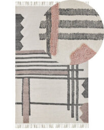 Beliani Nordic Loom Handwoven Cotton Area Rug 140 X 200 Cm Beige With Black Fringe - thumbnail 3