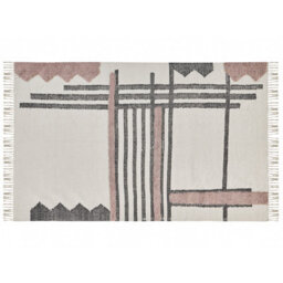 Beliani Nordic Loom Handwoven Cotton Area Rug 140 X 200 Cm Beige With Black Fringe - thumbnail 1