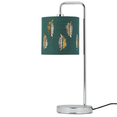 First Choice Lighting Chrome Arched Table Lamp With Dark Green Fern Cut Out Shade - image 1