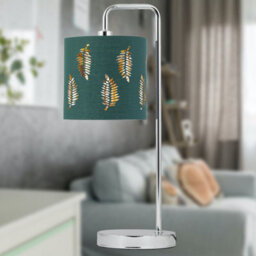 First Choice Lighting Chrome Arched Table Lamp With Dark Green Fern Cut Out Shade - thumbnail 7