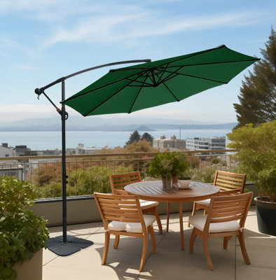 Sundaze Green 3M Garden Banana Parasol Cantilever Umbrella Sun Shade Hanging Patio With Base Weights - image 1