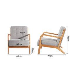 Living And Home Grey Solid Wooden Frame Upholstered Buttoned Armchair Recliner Chair Sofa Chair - thumbnail 5