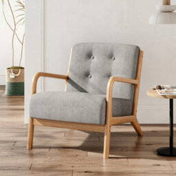 Living And Home Grey Solid Wooden Frame Upholstered Buttoned Armchair Recliner Chair Sofa Chair