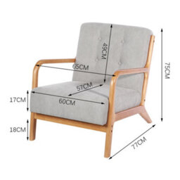 Living And Home Grey Solid Wooden Frame Upholstered Buttoned Armchair Recliner Chair Sofa Chair - thumbnail 6