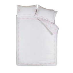 Catherine Lansfield Bow Embroidery King Duvet Cover Set With Pillowcases White / Pink - thumbnail 5