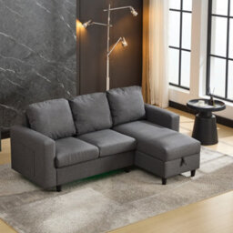 Btm L Shaped Sofa Bed With Storage, 3 Seater Sleeper Couch With Usb And Led, Convertible Sectional Sofa, Grey 180X119X72Cm - thumbnail 4