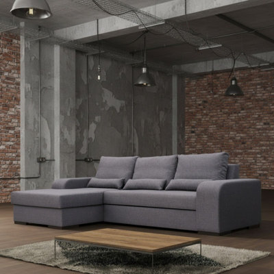 Virago Corner Sofa Bed For Living Room Foam Seat Wavy Springs Wood Legs With Storage Cushions 285X165X90 Grey Left - image 1