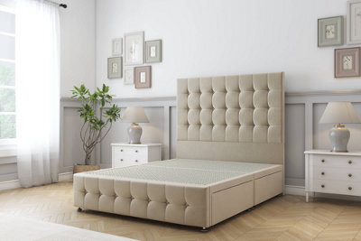 "Sloomy Berlin Almond Coniston Divan Bed Base 4 Drawers-26"" Strutted Headboard & 12"" Footboard 5' King" - image 1