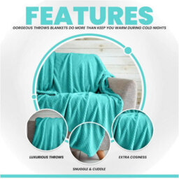 Gc Gaveno Cavailia Fluffy Pop Throw 150X200Cm Aqua Lightweight Honeycomb Blanket For Bed Settee Throws For Sofas Couch Chair - thumbnail 2