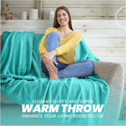 Gc Gaveno Cavailia Fluffy Pop Throw 150X200Cm Aqua Lightweight Honeycomb Blanket For Bed Settee Throws For Sofas Couch Chair - thumbnail 5
