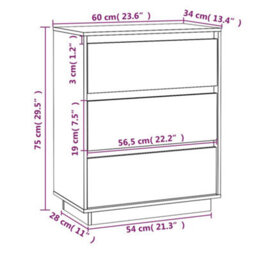 Vidaxl Sideboard White 60X34X75 Cm Solid Wood Pine Sideboards - thumbnail 9