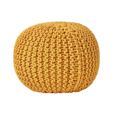 Homescapes Mustard Round Cotton Knitted Pouffe Footstool - image 1