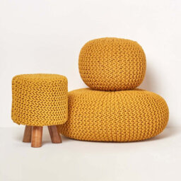 Homescapes Mustard Round Cotton Knitted Pouffe Footstool - thumbnail 5