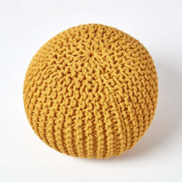 Homescapes Mustard Round Cotton Knitted Pouffe Footstool - thumbnail 3