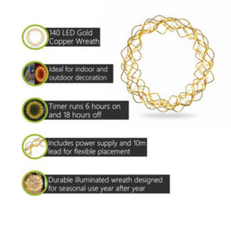 Pegdev - Pdl - 30Cm Christmas Front Door Wreath With Lights 140 Led Copper Gold Illuminated With Timer 10M Lead - thumbnail 2