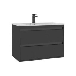 Royal Bathrooms Orion 800mm Wall Hung Bathroom Vanity Unit 2 Drawer Hale Black With Carrara White Basin & Black Accent Trim - thumbnail 8