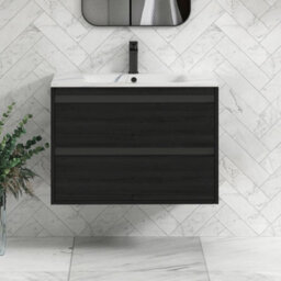 Royal Bathrooms Orion 800mm Wall Hung Bathroom Vanity Unit 2 Drawer Hale Black With Carrara White Basin & Black Accent Trim - thumbnail 4