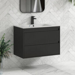 Royal Bathrooms Orion 800mm Wall Hung Bathroom Vanity Unit 2 Drawer Hale Black With Carrara White Basin & Black Accent Trim - thumbnail 7
