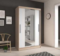 Arte Modern Oak Sonoma & White Sliding Door Wardrobe W1200mm H2000mm D610mm With Mirrored Design - thumbnail 1