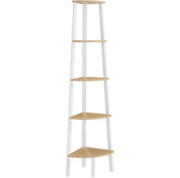 Songmics Corner Shelf, Bookcase With 5 Tiers, Ladder Shelf, Storage Shelf, With Steel Frame, Natural Oak Matte White - thumbnail 6