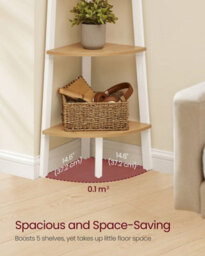 Songmics Corner Shelf, Bookcase With 5 Tiers, Ladder Shelf, Storage Shelf, With Steel Frame, Natural Oak Matte White - thumbnail 3