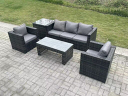 Fimous Lounge Rattan Sofa Set Outdoor Garden Furniture Oblong Rectangular Coffee Table With 2 Chairs Side Table - thumbnail 1