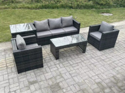 Fimous Lounge Rattan Sofa Set Outdoor Garden Furniture Oblong Rectangular Coffee Table With 2 Chairs Side Table - thumbnail 2