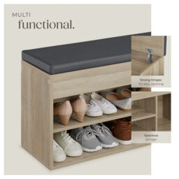 Tectake Shoe Rack Natalya - 4 Storage Spaces, Bench Seat Cushion, For 9 Pairs Of Shoes - 104 Cm - Wood Light, Oak Sonoma - thumbnail 4