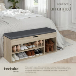 Tectake Shoe Rack Natalya - 4 Storage Spaces, Bench Seat Cushion, For 9 Pairs Of Shoes - 104 Cm - Wood Light, Oak Sonoma - thumbnail 5