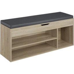 Tectake Shoe Rack Natalya - 4 Storage Spaces, Bench Seat Cushion, For 9 Pairs Of Shoes - 104 Cm - Wood Light, Oak Sonoma - thumbnail 1