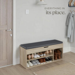 Tectake Shoe Rack Natalya - 4 Storage Spaces, Bench Seat Cushion, For 9 Pairs Of Shoes - 104 Cm - Wood Light, Oak Sonoma - thumbnail 7