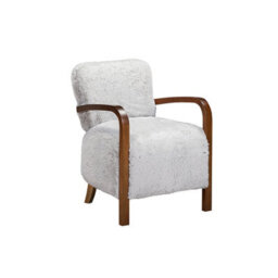 Wyld Haus Luna Cosy Grey Faux Shearling Armchair With Curved Walnut Arms - thumbnail 2