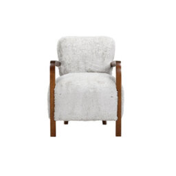 Wyld Haus Luna Cosy Grey Faux Shearling Armchair With Curved Walnut Arms - thumbnail 3