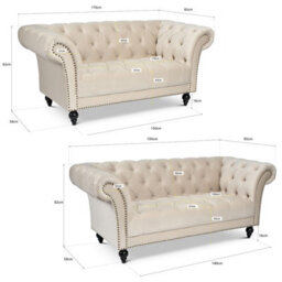 Bravich Cambridge Chesterfield 2 & 3 Seater Sofa Set - Velvet Cream - thumbnail 8
